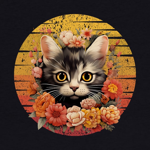 Cute Cat Floral Vintage Love Cats Love Nature by Positive Designer